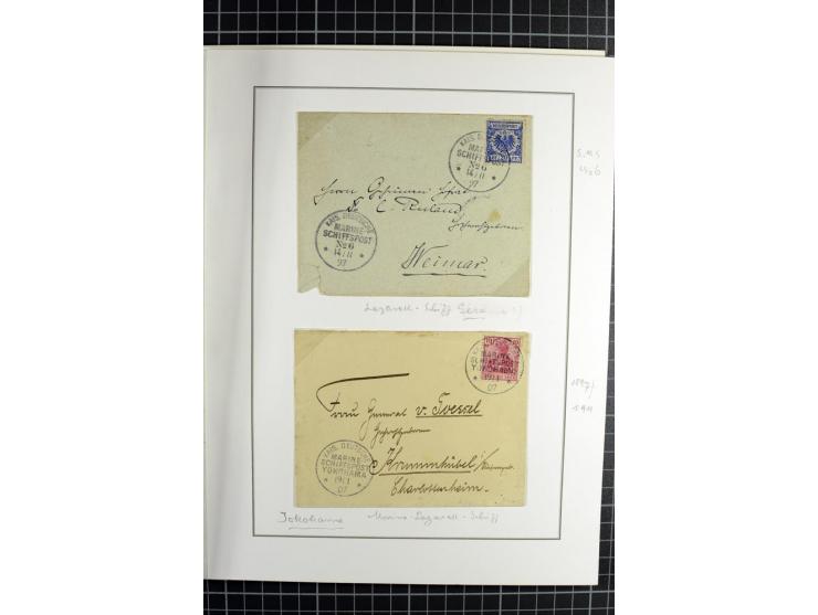 SCHIFFSPOST: 1896/1909, Sammlung mit 16 Briefstücken, 13 Belegen und ein Markenpaar mit meist klaren Stempelabschlägen der Se