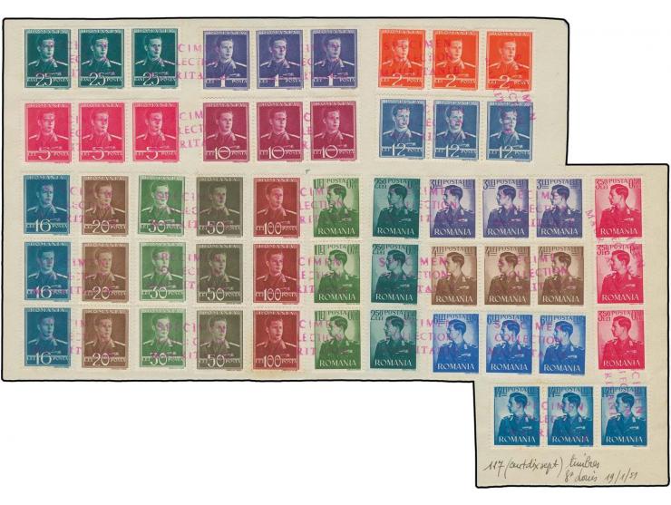 1940/42, original definitives and Air Mail 25 b.-100 l., each in strip of 3, fine