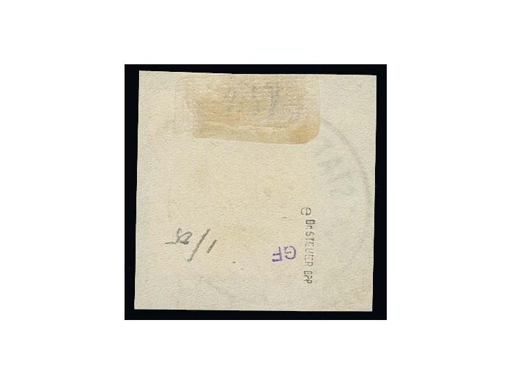 Krone/Adler 3 Pfg. dunkelockerbraun mit Stempel "K.D. FELD-POSTSTATION No. 8 15/1" auf Briefstück, Kabinett, sign. Dr. Steuer