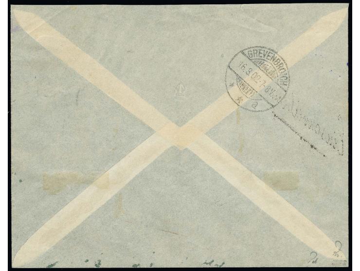30 Pfg. und waagerechtes Paar 5 Pfg. auf R-Brief von "SHANGHAI a 6/2 02" nach Grevenbroich mit Ankunftsstempel, Pracht, sign.