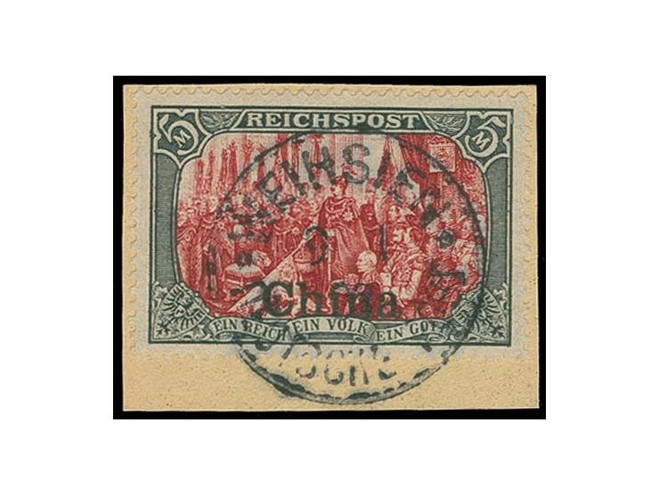5 M. in Type IV mit zentrischem "WEIHSIEN 9 1 03" auf Briefstück, Pracht, sign. Dr. Steuer VÖB und Fotoattest Jäschke-L. BPP 