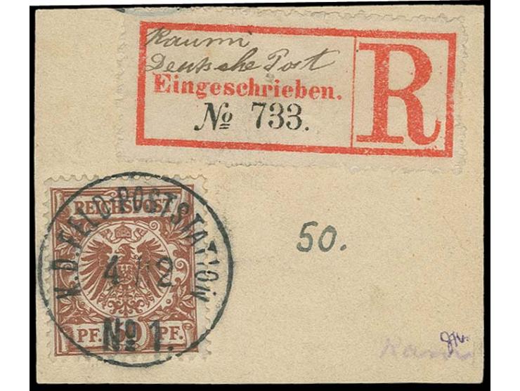 50 Pfg. lebhaftrötlichbraun mit zentrisch klar aufgesetztem "K.D. FELDPOSTSTATION No. 2 4/2" auf größerem Briefstück mit nebe