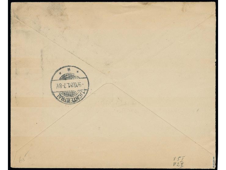 Diagonalaufdruck 25 Pfg. mit Steilaufdruck 5 Pfg., mit jeweils sauber aufgesetztem "KIAUTSCHOU ** DEUTSCHE POST 31/8 01" port