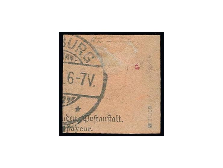 VORLÄUFER: 2 M. dunkelrotkarmin mit sauberem Stempel "FRIEDRICH-WILHELMSHAFEN 28/9 95" auf Paketkartenausschnitt, sign. Bothe