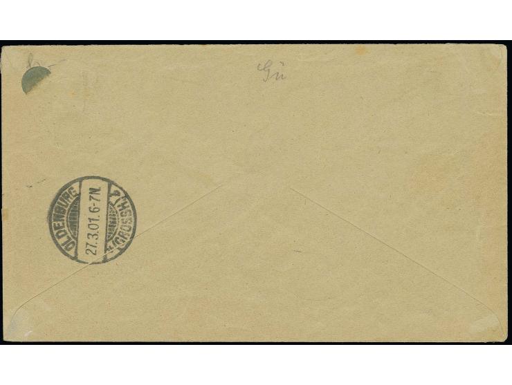 1897, 3-50 Pfg. je mit klarem EKr. "BERLINHAFEN 7/1 01" auf R-Brief nach Oldenburg, Kabinett