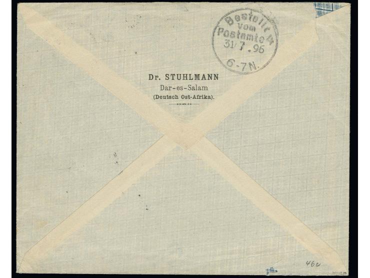 5 Pfg. opalgrün im waagerechten 4er-Streifen mit jeweils sauber aufgesetztem EKr. "DAR-ES-SALAAM 12/7 96" auf Bedarfsbrief na