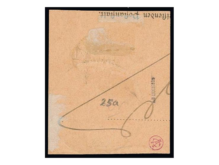 "MAHENGE 16/1 05", Jahreszahl handschriftlich geändert in "06" sauber auf 15 H. ohne Wz. auf Postanweisungs-Ausschnitt, Prach