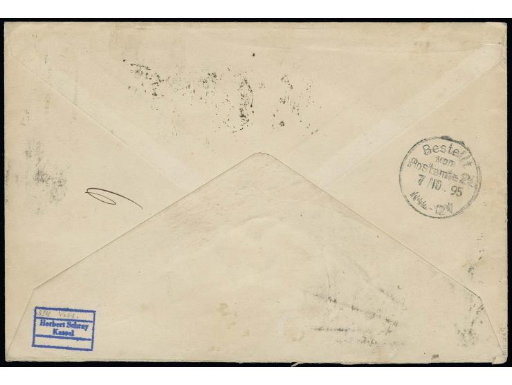 1895, 20 Pfg. blau im senkrechten 4er-Streifen mit Zwischenstegpaar, je mit klarem EKr. "WINDHOEK 26.3.95" als portogerechte 