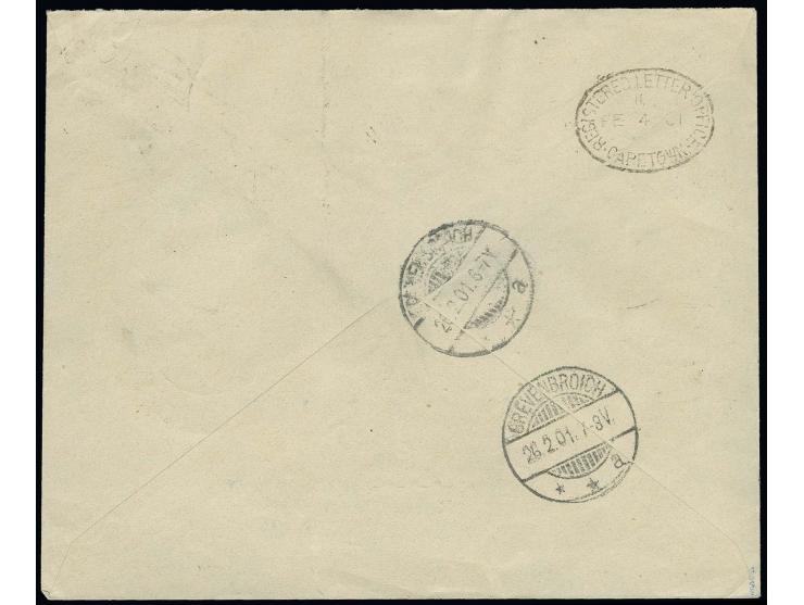 1898, 3-50 Pfg. kpl. mit jeweils sauber aufgesetztem "RAMANSDRIFT 21/1 01" auf R-Brief mit vorderseitigem Durchgangsstempel "