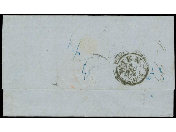 "CONSTANTINOPEL 28/1", klarer EKr. auf kpl. Faltbrief 1857 mit vorderseitigen Transitstempeln von Helsingör und Svinesund (bl