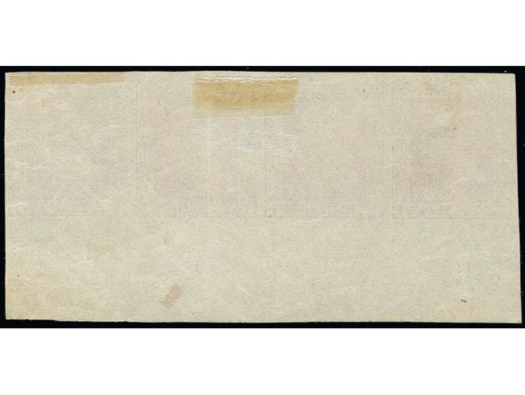 1 Silbergroschen rosa im waagerechten Unterrand-4er-Streifen mit Reihenzählern "2"-"5" sowie sogenannter Auflagenr. "1"; die 