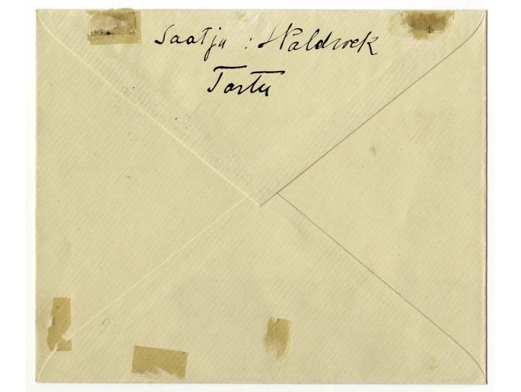 1919, Viking ship 1m on both paper varities and 5 m. on white paper tied by cds. "TARTU 15 III 22" to registered local cover,