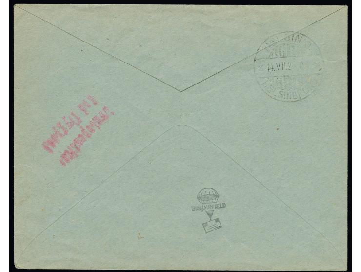 Airmail 10-20 M. mit additional franking tied by cds. "BALTISKI 11 VII 25" to registered airmail printed-matter to Sweden, ve