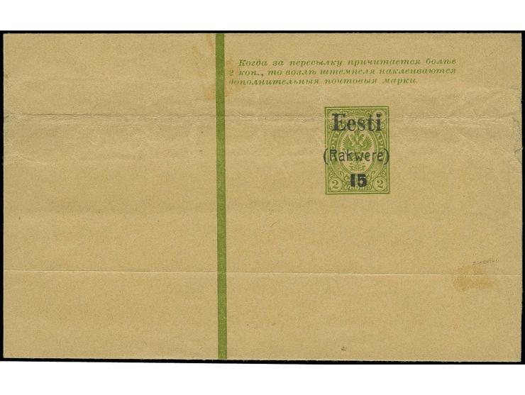 RAKWERE: 1918, 15 k. on 2 k., unuses wrapper, three horizontal folds, otherwise fine, very scarce, signed Eichenthal und Löbb