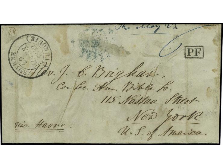 1842, folded letter from "SMYRNE 29.MARS.42" with boxed "PF" and tax "6" via Paris and Le Havre with double circle datestamp 