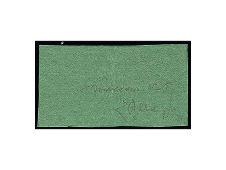 1852: 5 centesemi black on green with stop after '5', a fine used horizontal pair with ample to large margins all round, left