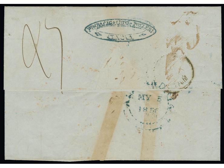 1856, entire letter from "GENOVA 24 APR. 56" via Triest and Alexandria to Port Louis, Mauritius, showing on front red "PACKET