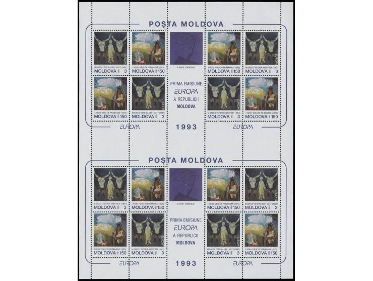 1993, CEPT 3 b. and 150  b. in unseparated printing sheet with 2 souvenir sheets, unmounted mint