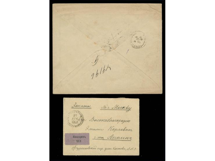 1899 / 1900 GEORGIA Two covers illustrating that the earliest Registration labels for Georgia were perforated and coloured li