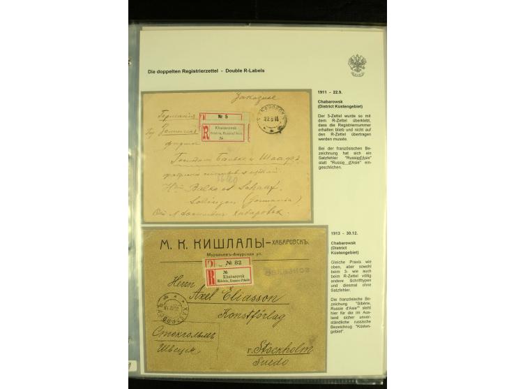 1909 / 1918 DOUBLE REGISTRATION LABELLING. An interesting collection of 20 covers with combined use of Inland (Cyrillic) and 