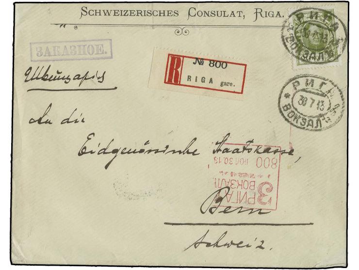 1913 MACHINE REGISTRATION (Automaten) Cover from Riga to Switzerland with International Registration label of RIGA GARE and i