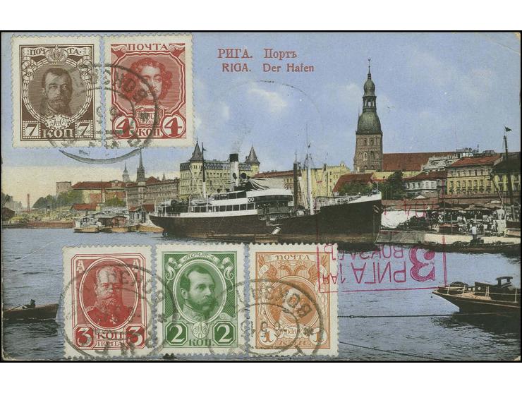 1913 MACHINE REGISTRATION (Automaten) Picture postcard from Riga to Germany with International registration label of RIGA GAR