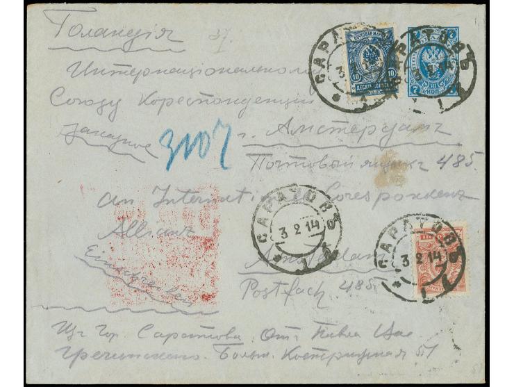 1914 MACHINE REGISTRATION (Automaten) Cover from Saratov to Amsterdam, franking on front, with exceptionally fine and clear S