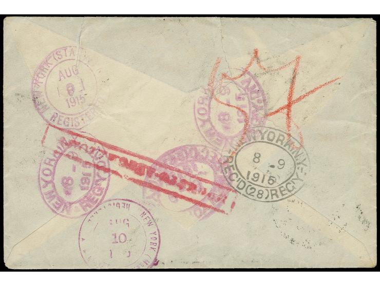1915 MACHINE REGISTRATION (Automaten) Censored cover from Mogilev to New York with fine strike of Mogilev machine registratio