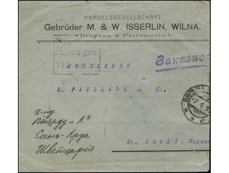 1915 MACHINE REGISTRATION (Automaten) Censored cover from Vilnius to Switzerland, wax seal and 20 kop franking on reverse, to