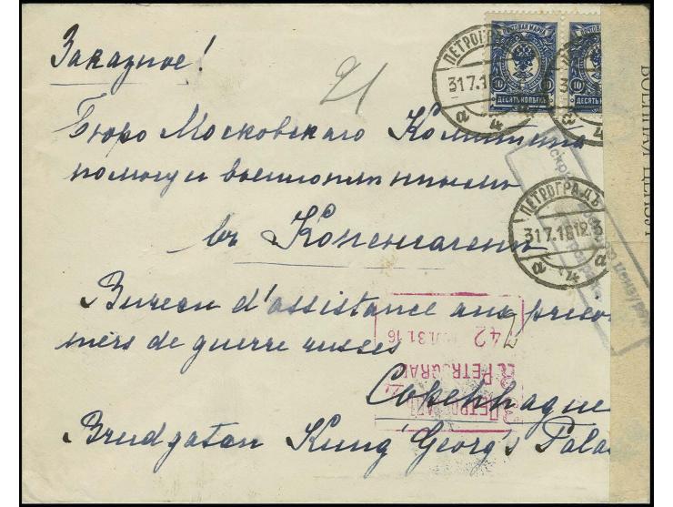 1916 MACHINE REGISTRATION (Automaten) Censored cover from Petrograd to Copenhagen (receiver cancel on reverse) with machine r
