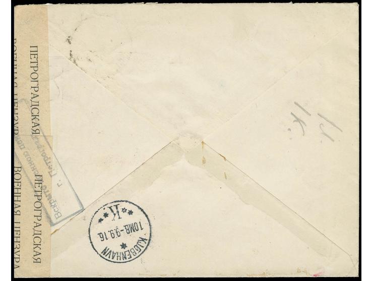 1916 MACHINE REGISTRATION (Automaten) Censored cover from Petrograd to Copenhagen (receiver cancel on reverse) with machine r