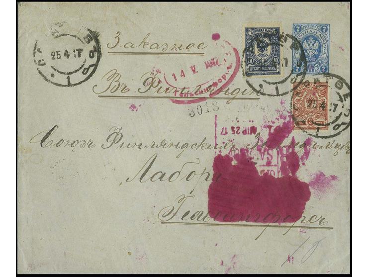 1917 MACHINE REGISTRATION (Automaten) Censored cover from Saratov to Helsinki (receiver cancellations on reverse) with over-i