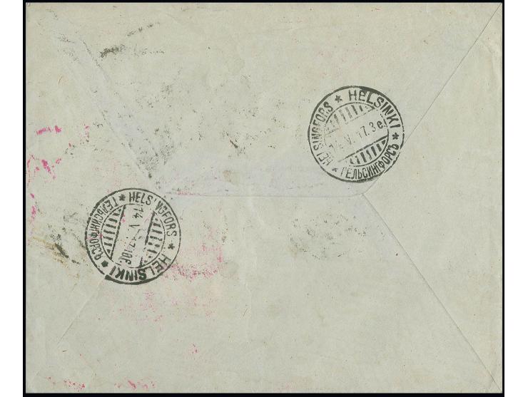 1917 MACHINE REGISTRATION (Automaten) Censored cover from Saratov to Helsinki (receiver cancellations on reverse) with over-i