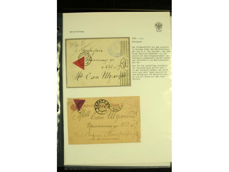 1911 / 1915 ST PETERSBURG. A group of six covers and cards with red re-direction triangles, all well tied by cancellations, a