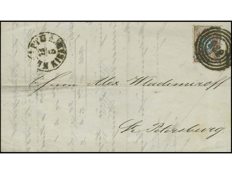 1862 Entire letter to St Petersburg sent from Kibarty with bi-lingual cancel top left and 10 kopeck Russia  with "282" ring c