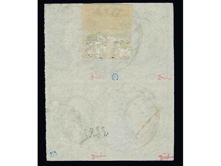 1851/55, Friedrich August ½ Neugroschen auf mattgrau im 4er-Block, allseits breitrandig, etwas unklar entwertet durch Nummern