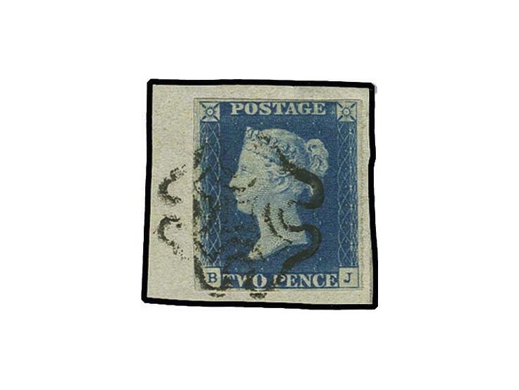 2d. blue, plate 1, BJ, good to large margins, tied by neat black MC to small piece, fine, experts handstamp «Dietrich, Leipzi