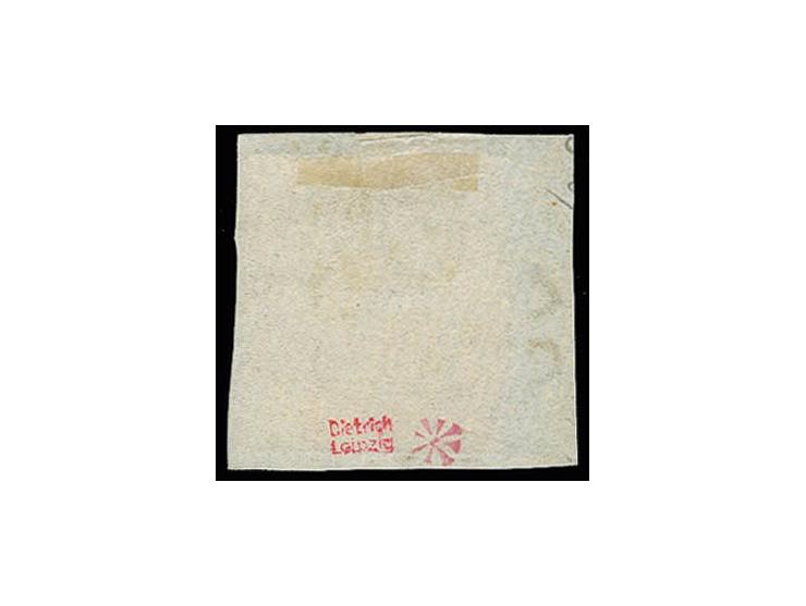 2d. blue, plate 1, BJ, good to large margins, tied by neat black MC to small piece, fine, experts handstamp «Dietrich, Leipzi
