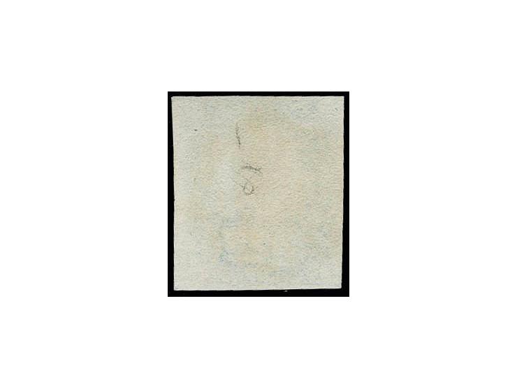 2d. blue, plate 1, LL, large margins and with small part sheet margin at right, cancelled with red MC, fine (£ 850.-) 