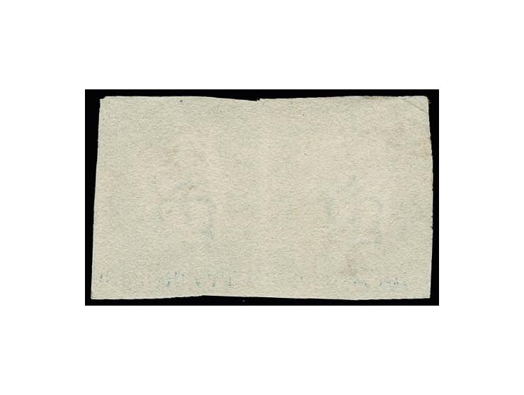 2d. blue, plate 1, horizontal pair HD-HE, small to very large margins, HD with corner crease and extremely small scissor cut 