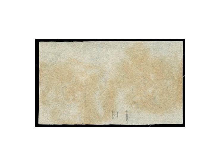 2d. blue, plate 1, horizontal pair KI-KJ, variety «Double Letter I» on KI, very large to enormous margins all round, very min
