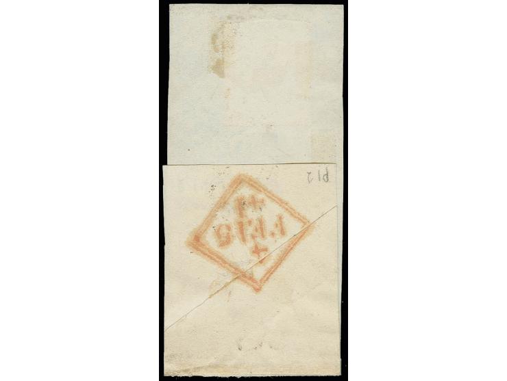  2d. blue, plate 2, IB, good to large margins, tied by black MC to small part cover with part of the reverse showing Du£££bli