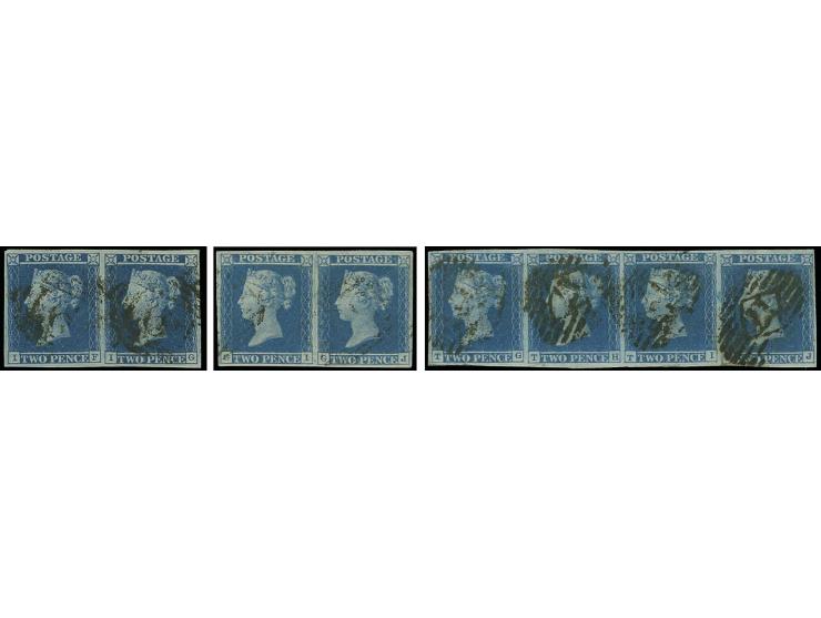 2d blue, plate 3, later printings from the last five years between 1844-1849, all with numeral cancellations, the plating sel