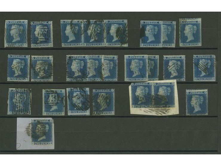 2d. blue, plate 4, imperforated and perforated, plating study of the I-row comprising 10 imperf. singles plus 1 pair and 1 st