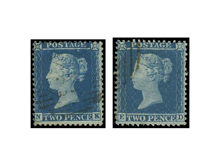 1855, 2d. blue, plate 5, watermark Large Crown, perf. 14, the attempted plate reconstruction comprising 141 stamps, very few 