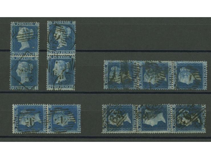  2d. blue, plate 5, watermark Large Crown, perf. 14, the selection of  3 vertical pairs  and two vertical strips of three, so