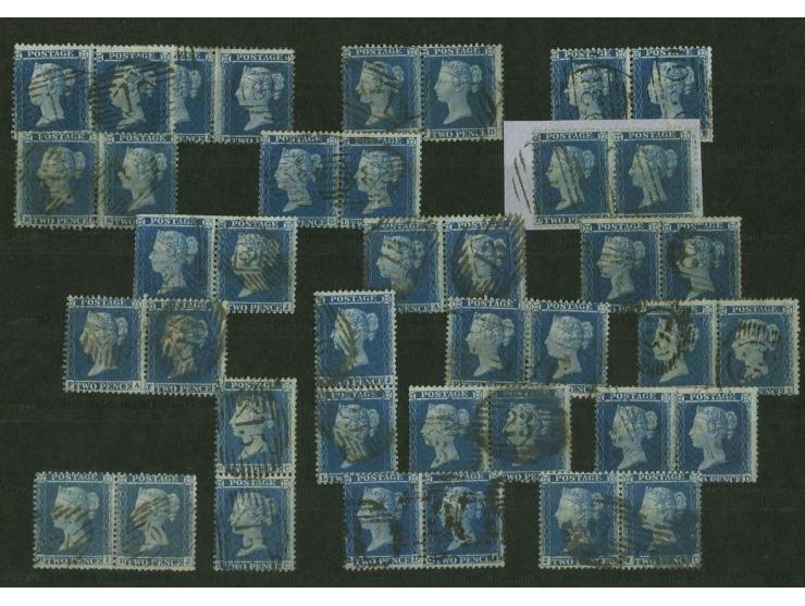  2d. blue, plate 5, watermark Large Crown, perf. 14, the selection of 20 horizontal and vertical pairs, many fine to very fin