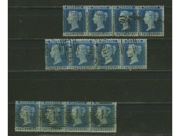 2d. blue, plate 5, watermark Large Crown, perf. 14, the selection of  3 horizontal strips of four, some imperfections (e.g. s