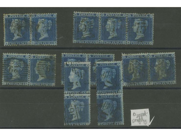  2d. blue, plate 6, watermark Large Crown, perf. 14, nice group of  4 horizontal pairs, 2 vertical pairs and  a strip of  3, 