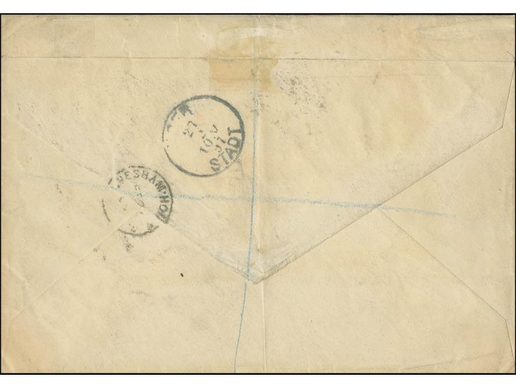 1887/92, Jubilee 4½ d. and 2½ d. tied to registered illustrated envelope 'Hugo Griebert & Co./Foreign stamps merchants' 1897 